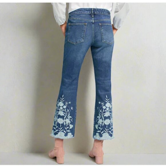 Anthropologie Pilcro Slim Boyfriend Jeans Womens 25 Blue Floral Embroidery - Picture 2 of 6
